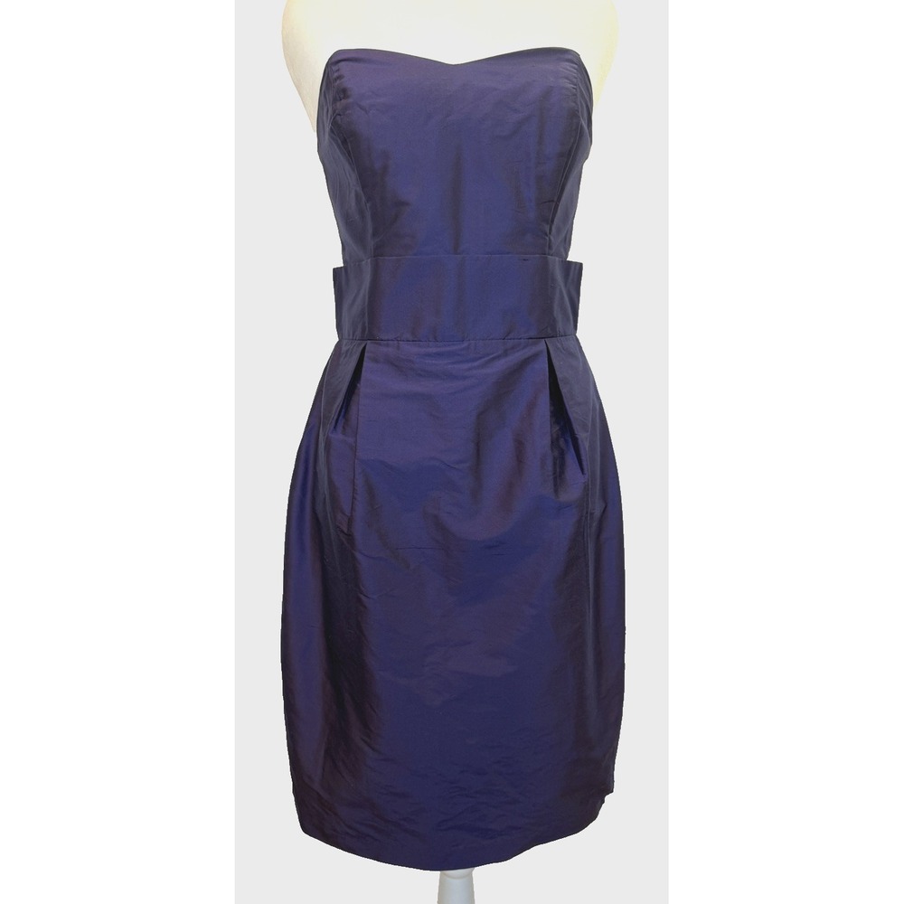 Lula Kate 100% Silk Cocktail Dress Size 4 Strapless Purple USA Knee Length Corse